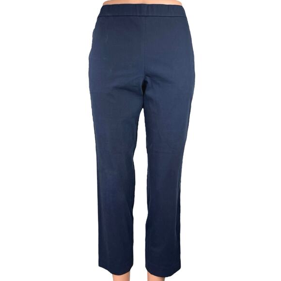 Theory Women's Navy Blue Basic Pull On Mid Rise Straight Leg Trousers Pants Sz 2 - Picture 1 of 5